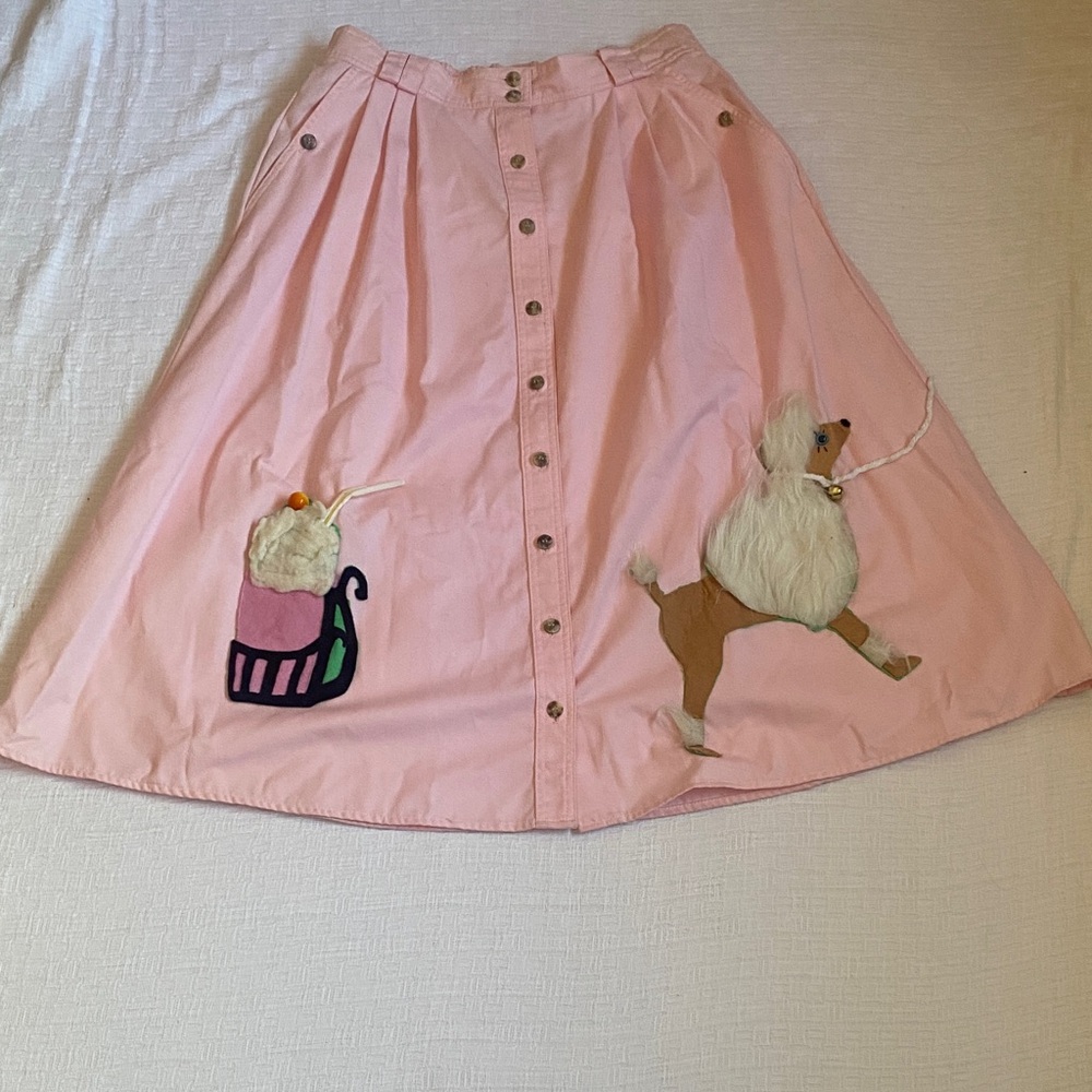 CABIN CREEK  Pink A-Line Skirt with Poodle and Ice Cream Design